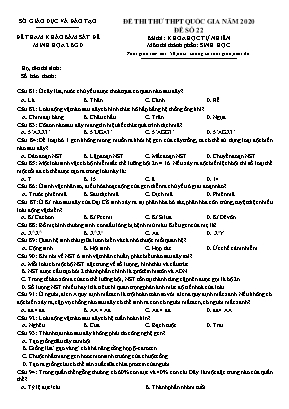 Đề thi thử THPT Quốc gia môn Sinh học năm 2020 - Đề số 22 (Có đáp án)